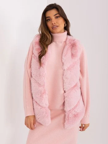 Vesta Dama Fara maneci, Guler inalt, Wool Fashion Italia, Roz de Vara