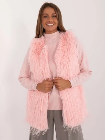Vesta Dama Fara maneci, Guler inalt, Wool Fashion Italia, Roz de Vara