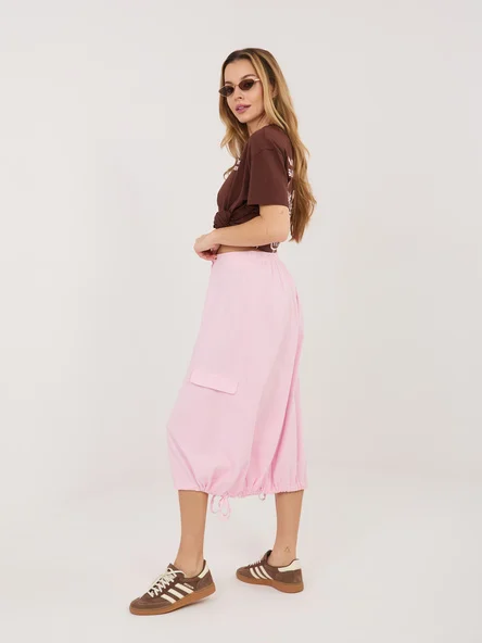 Fusta Dama Midi, Bumbac, RUE PARIS, Roz Casual