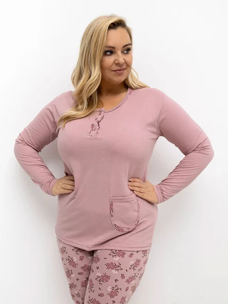 Pijama Dama Maneca lunga, Floral, Forever Pink, Roz Marimi Mari