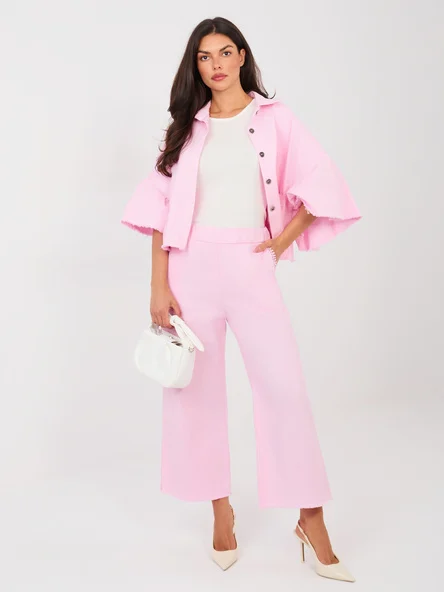 Pantaloni Dama Larga, Guler inalt, ITALY MODA, Roz Eleganta Office