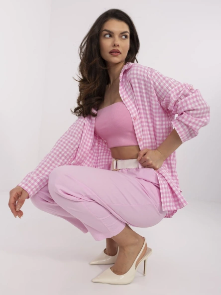 Pantaloni Dama Dreapta, Guler inalt, ITALY MODA, Roz Eleganta Office