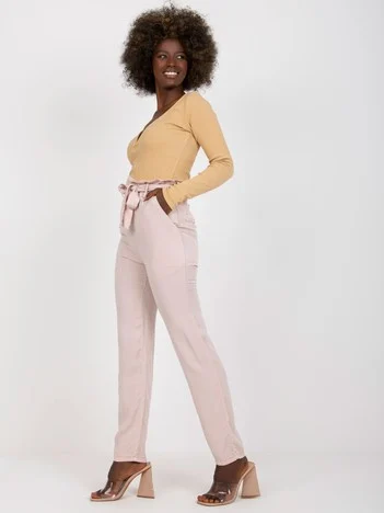 Pantaloni Dama Dreapta, Guler inalt, 3D Denim, Roz Eleganta Office