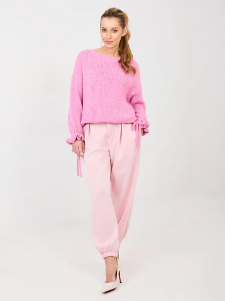 Pantaloni Dama Mansete elastice, Viscoza, ITALY MODA, Roz Eleganta Office