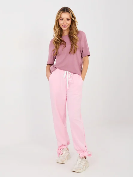 Pantaloni Dama Mansete elastice, Guler inalt, ITALY MODA, Roz Eleganta Office