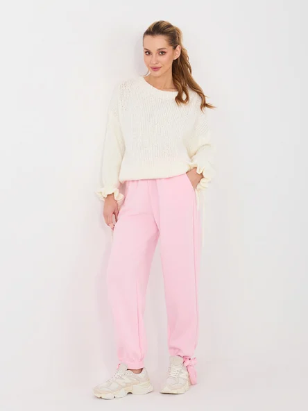 Pantaloni Dama Mansete elastice, Guler inalt, ITALY MODA, Roz Casual