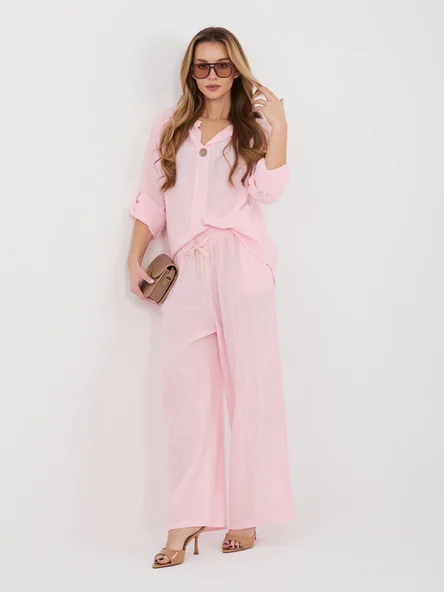 Pantaloni Dama Larga, Guler inalt, ITALY MODA, Roz