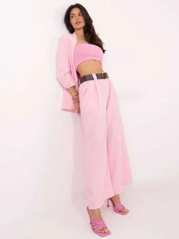 Pantaloni Dama Lejera, Guler inalt, ITALY MODA, Roz Eleganta Office
