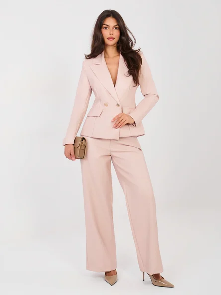 Pantaloni Dama Larga, Guler inalt, ITALY MODA, Roz Eleganta Office
