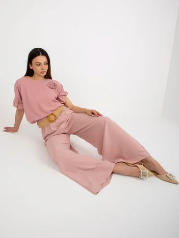 Pantaloni Dama Larga, Guler inalt, ITALY MODA, Roz Casual