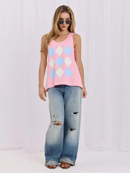 Top Dama Fara maneci, Geometric, RELEVANCE, Roz Casual