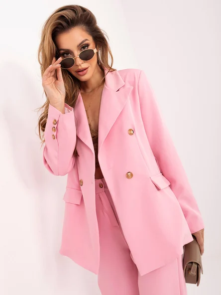 Compleu Dama Maneca lunga, Dreapta, ITALY MODA, Roz Eleganta Office