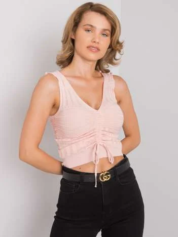 Top Dama Decolteu in V, Acril, CALBEN, Roz