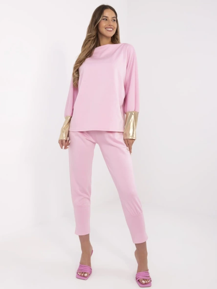 Compleu Dama Maneca lunga, Mansete elastice, ITALY MODA, Roz Eleganta Office