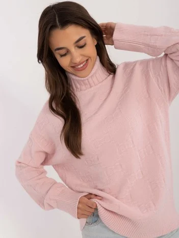 Pulover Dama Maneca lunga, Guler inalt, Wool Fashion Italia, Roz Casual