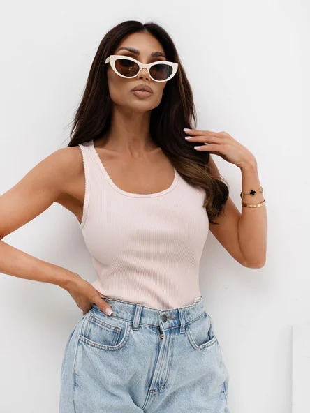 Top Dama Dungi, Decolteu rotund, RUE PARIS, Roz Casual
