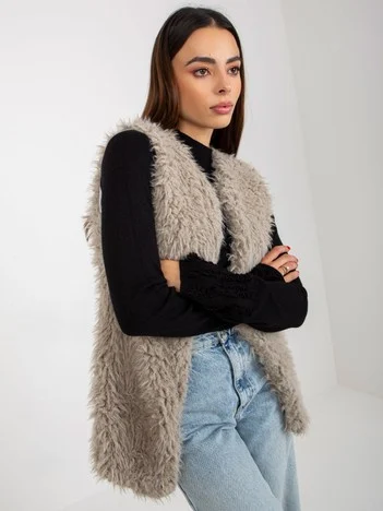 Vesta Dama Fara maneci, Guler inalt, Wool Fashion Italia, Gri Eleganta Office