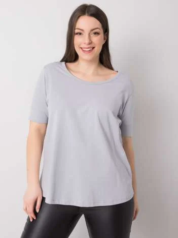 Tricou Dama Mini, Decolteu barcuta, BASIC FEEL GOOD, Gri Casual Marimi Mari