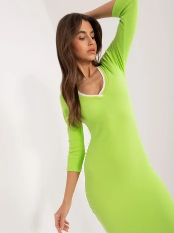 Rochie Dama Maneca 3/4, Dungi, RELEVANCE, Lime Eleganta Office