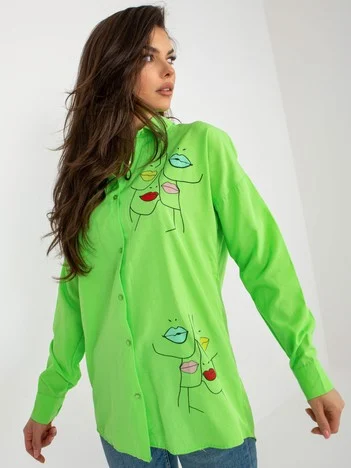 Camasa Dama Maneca lunga, Guler inalt, MISS FRA, Verde Casual
