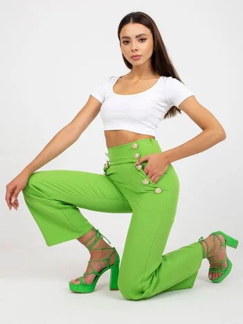 Pantaloni Dama Elegant, Guler inalt, ITALY MODA, Verde de Petrecere Marimi Mari