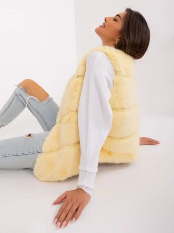 Vesta Dama Fara maneci, Guler inalt, Wool Fashion Italia, Galben de Vara