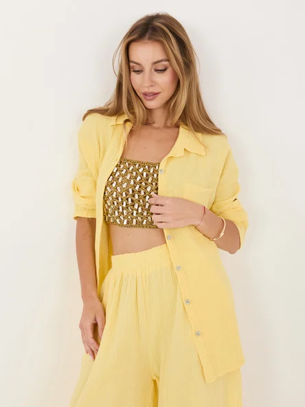 Camasa Dama Guler inalt, Bumbac, ITALY MODA, Galben Casual