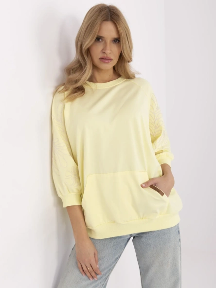 Hanorac Dama Maneca 3/4, Decolteu rotund, RUE PARIS, Galben Casual