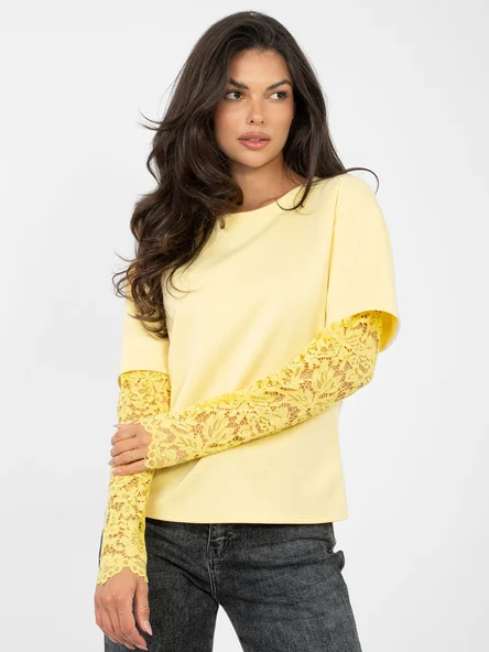 Bluza Dama Maneca lunga, Dantela, ITALY MODA, Galben Eleganta Office