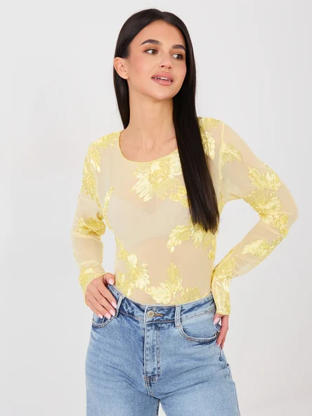 Bluza Dama Maneca lunga, Floral, ITALY MODA, Galben de Petrecere