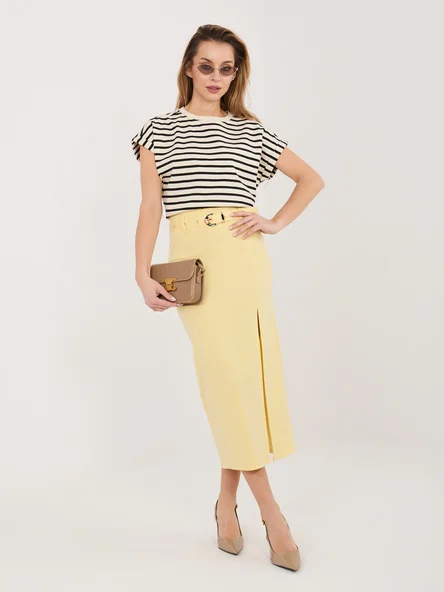 Fusta Dama Midi, Elegant, RUE PARIS, Galben Eleganta Office
