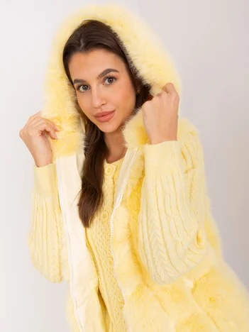 Vesta Dama Fara maneci, Guler inalt, Wool Fashion Italia, Galben Casual Marimi Mari