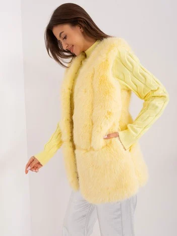 Vesta Dama Fara maneci, Guler inalt, Wool Fashion Italia, Galben de Vara Marimi Mari