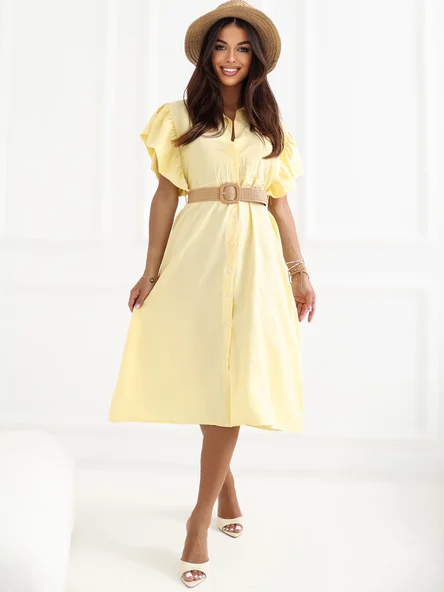 Rochie Dama Midi, Lejera, ITALY MODA, Galben Eleganta Office