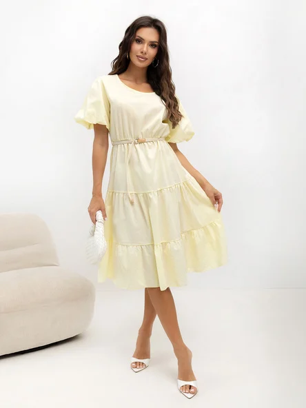 Rochie Dama Midi, Carouri, ITALY MODA, Galben de Vara