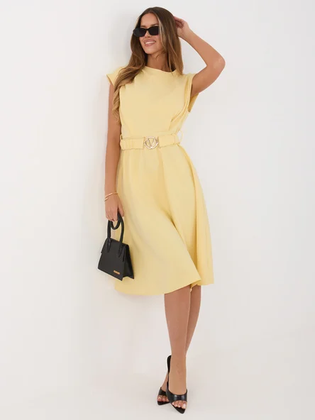 Rochie Dama Midi, Lejera, ITALY MODA, Galben Eleganta Office