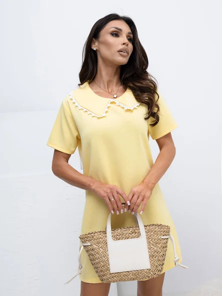 Rochie Dama Mini, Dantela, ITALY MODA, Galben Eleganta Office