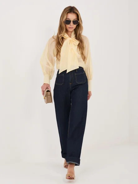 Camasa Dama Dungi, Decolteu cu siret, ITALY MODA, Galben Eleganta Office