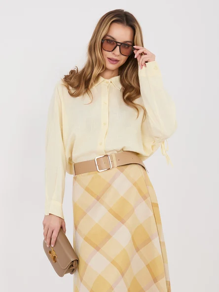 Camasa Dama Maneca lunga, Guler inalt, ITALY MODA, Galben Eleganta Office