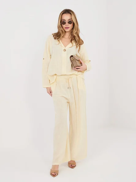 Pantaloni Dama Larga, Guler inalt, ITALY MODA, Galben