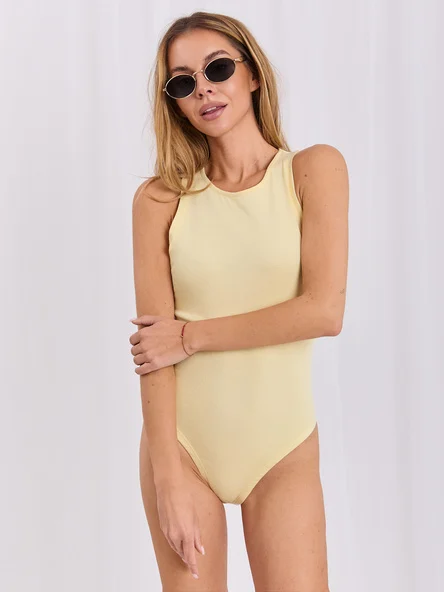 Body Dama Fara maneci, Decolteu rotund, RUE PARIS, Galben Eleganta Office