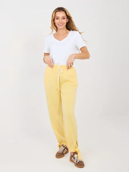 Pantaloni Dama Mansete elastice, Guler inalt, ITALY MODA, Galben Casual