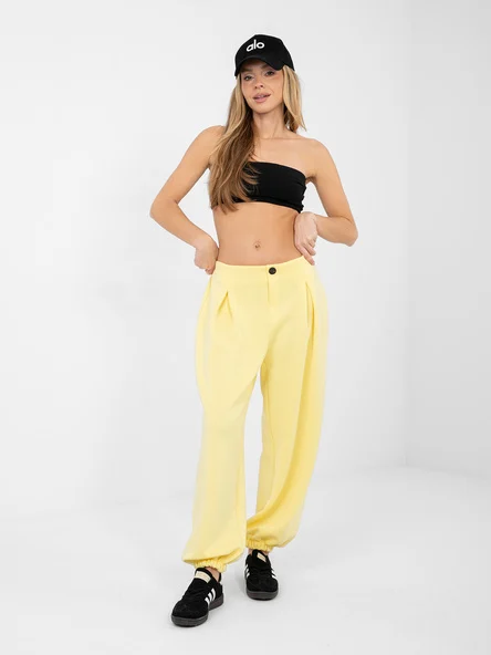 Pantaloni Dama Mansete elastice, Guler inalt, ITALY MODA, Galben Eleganta Office