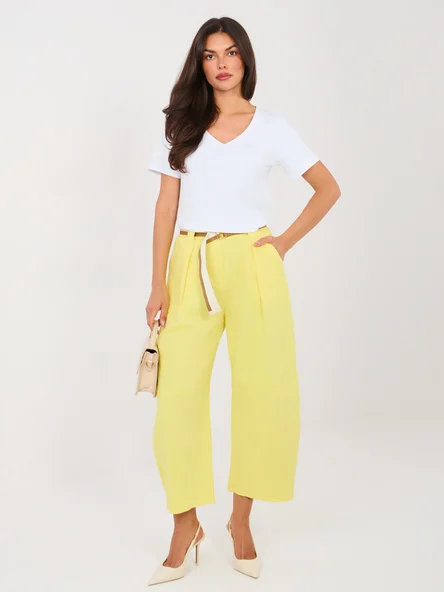 Pantaloni Dama Larga, Guler inalt, RUE PARIS, Galben Eleganta Office