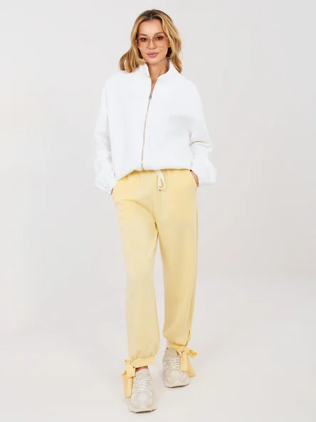 Pantaloni Dama Mansete elastice, Guler inalt, ITALY MODA, Galben Eleganta Office