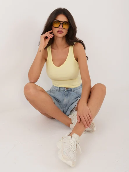 Top Dama Dungi, Decolteu in V, RUE PARIS, Galben Casual