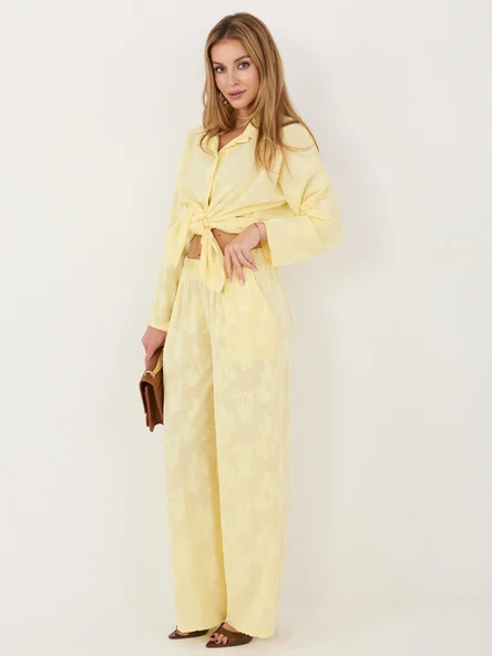 Compleu Dama Maneca lunga, Guler inalt, RUE PARIS, Galben
