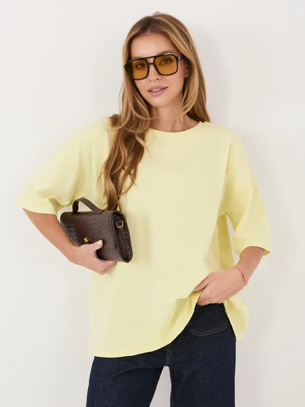 Tricou Dama Mini, Decolteu rotund, RUE PARIS, Galben Casual
