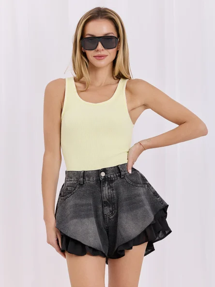 Top Dama Dungi, Decolteu rotund, RUE PARIS, Galben Casual