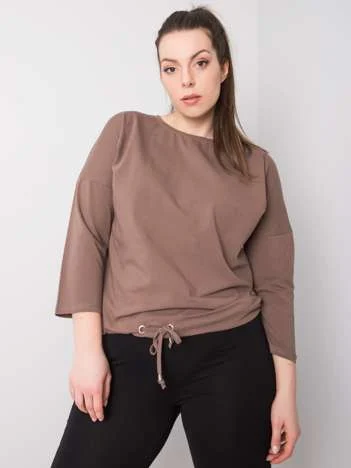 Bluza Dama Maneca lunga, Decolteu barcuta, BASIC FEEL GOOD, Maro Eleganta Office Marimi Mari